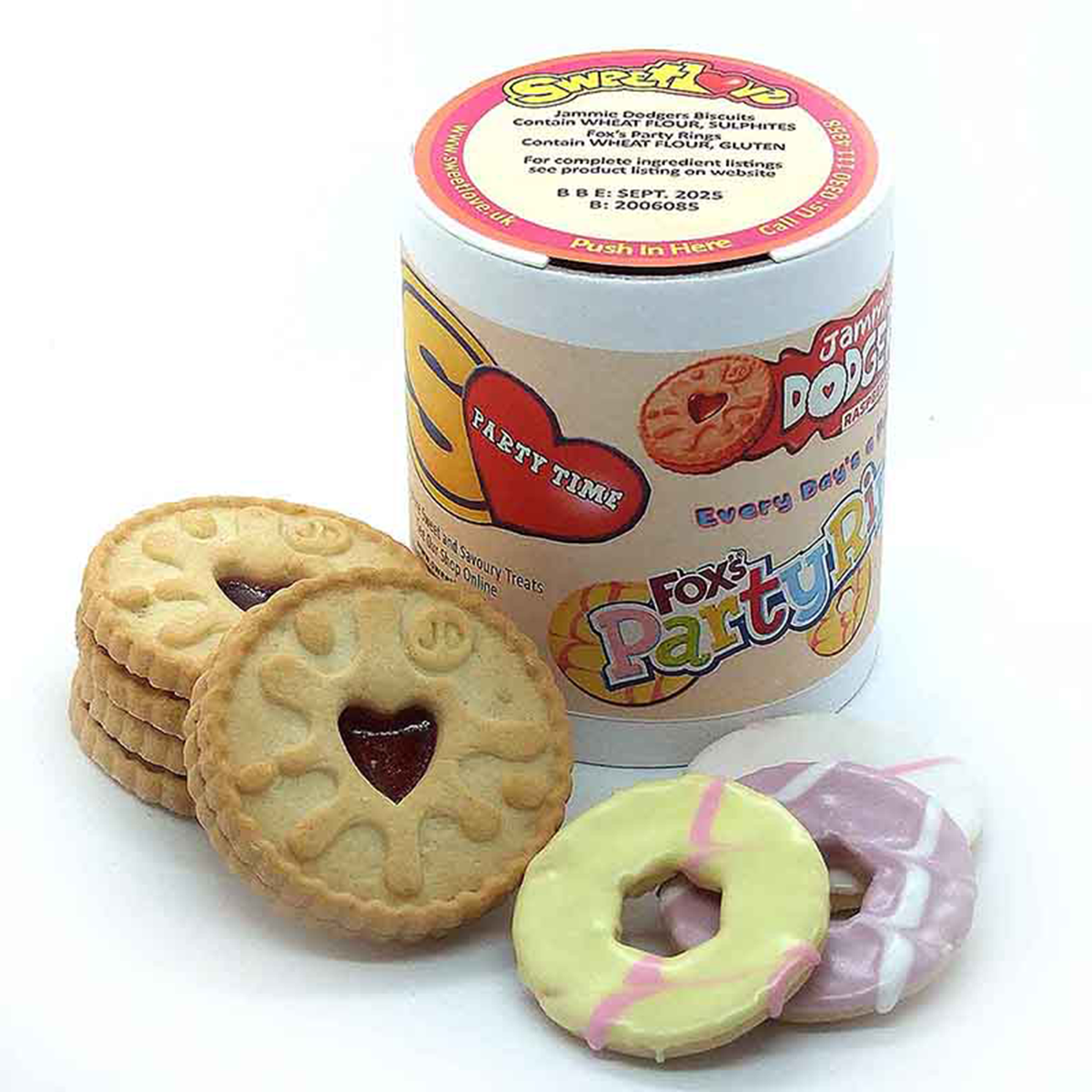 Jammie Dodgers and Party Rings (E).